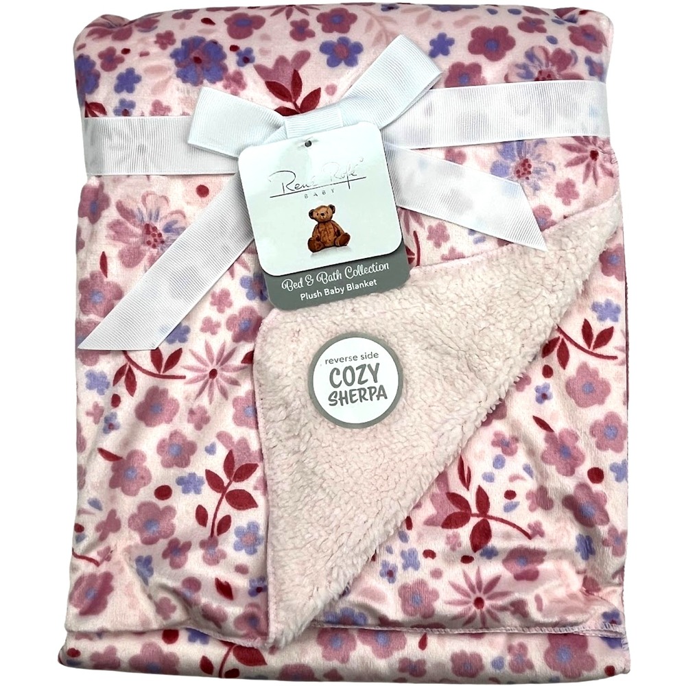 Rene Rofe Pink Flower Blanket Baby‎ Girl Plush Sherpa Bon Bebe Purple NWT